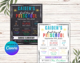 初登校日の黒板サイン：編集可能なCanvaテンプレート（印刷可能）