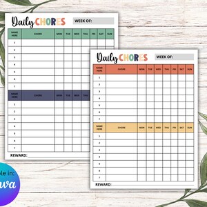 Kids Chore Chart: Daily Checklist, Editable Canva Template (Instant Download)