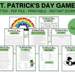 St Patricks Day Game Bundle: Trivia, Word Search, Maze (PDF)