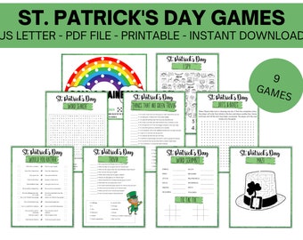 St Patricks Day Printable Games, St Patricks Game Bundle, St Patricks Day Kid Games, St Patricks Classroom Games, Trivia Party Game