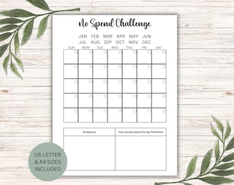 No Spend Challenge Tracker: Simple Budget Calendar (Printable, Instant Download)