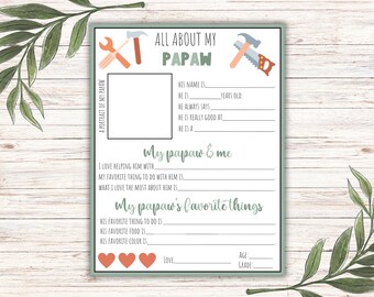 Papaw Fill-In Printable: Personalized Grandpa Gift (Instant Download)