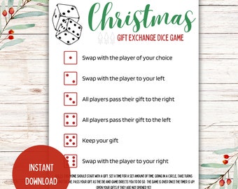 クリスマス ギフト交換ダイス ゲーム、クリスマス グループ パーティー ゲーム、教室ゲーム、子供向けクリスマス ゲーム、印刷可能なゲーム、即時ダウンロード
