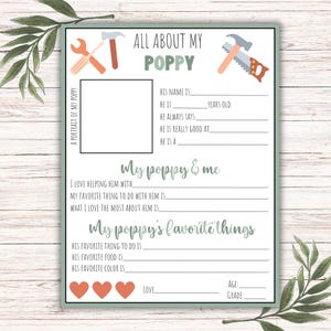 Tutto sul mio papavero stampabile, regalo personalizzato per il nonno, papavero, compila lo spazio vuoto per la festa del papà, regalo di compleanno, download immediato