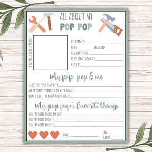 Alles über meinen Pop Pop druckbare, personalisierte Geschenk für Opa, Pop Pop, füllen Sie die Lücke für Vatertag, Geburtstagsgeschenk, sofort Download