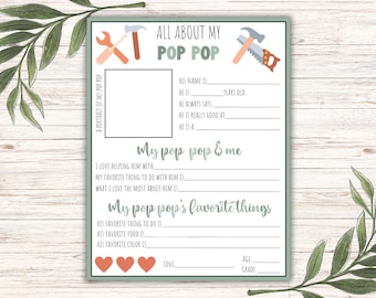 Pop Pop Fill-In Printable, Father's Day Gift (Instant Download)