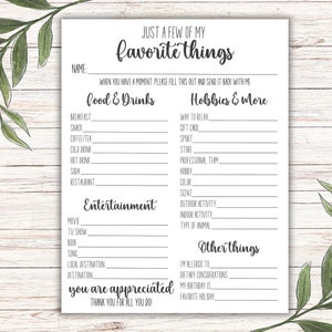 Favorites Survey, Printable, Questionnaire, My Favorite Things, Get to Know Me, Teachers Favorite Survey, Appreciation Survey, Staff Survey