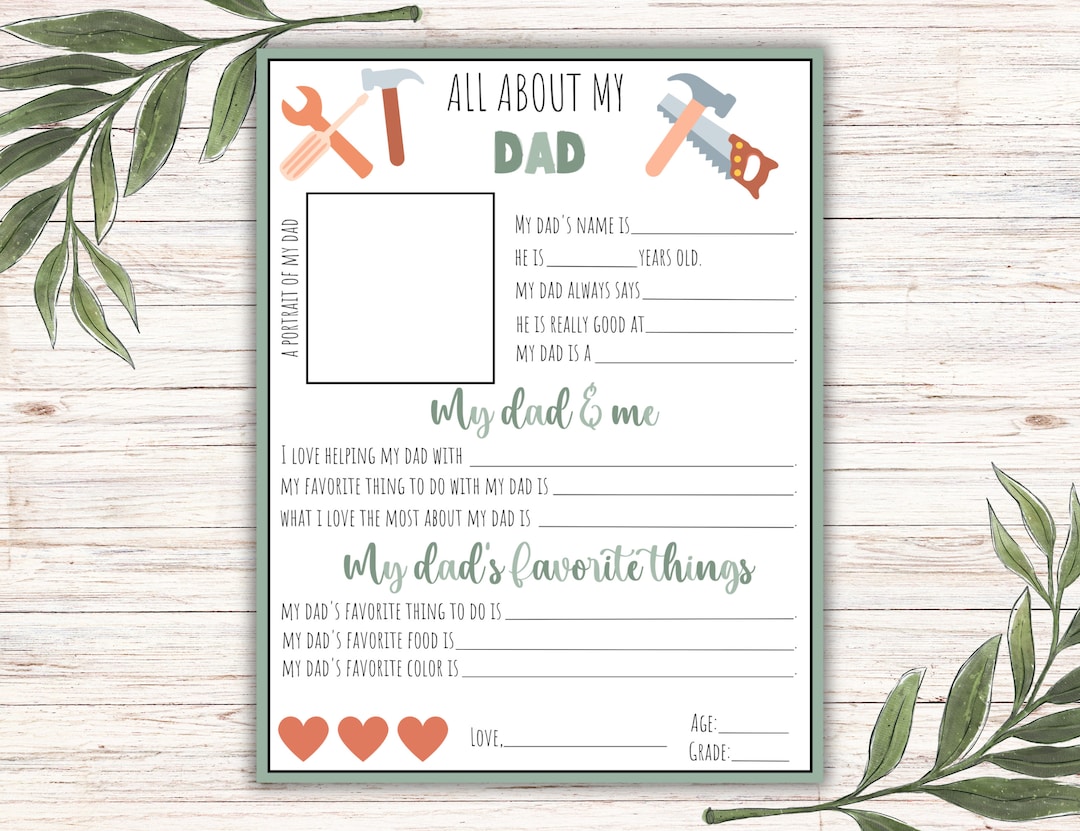 All About My Dad Printable, Personalized Gift for Dad, Bonus Dad, Fill