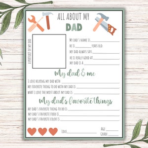 All About My Dad Printable, Personalized Gift For Dad, Bonus Dad, Fill in the Blank for Father's Day, Birthday Gift, Instant Download