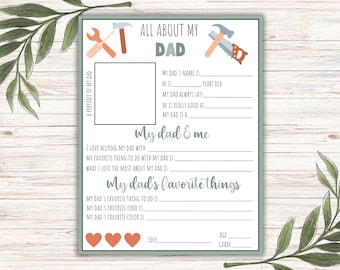 父について：印刷可能な父の日ギフト記入用紙（すぐにダウンロード可能）