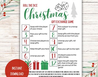 サイコロを振るクリスマス ギフト交換ゲーム、サイコロ ギフト交換ゲーム、クリスマス プリント ゲーム、クリスマス パーティー ゲーム、即時ダウンロード