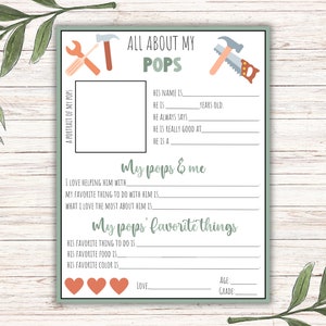 Alles über My Pop&#39;s druckbares, personalisiertes Geschenk für Opa, füllen Sie den Lückentext für Vatertag, Geburtstagsgeschenk, sofort Download aus