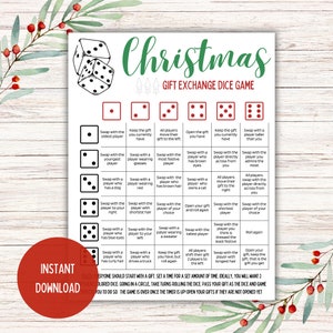 Christmas Gift Exchange Dice Game, Christmas Group Party Game, Classroom Game, Printable Game, Instant Download