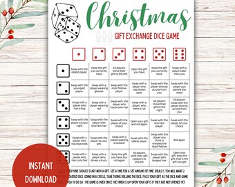 クリスマス ギフト交換ダイス ゲーム、クリスマス グループ パーティー ゲーム、教室ゲーム、印刷可能なゲーム、即時ダウンロード