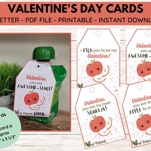 Applesauce Valentine, Awesomesauce, Printable Applesauce Pouch Tag, Applesauce Tag, Classroom Valentine Day Card for Kids, Printable