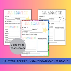Todo sobre mí imprimible, Estudiante del mes, Estrella de la semana, Actividad en el aula, Descarga instantánea