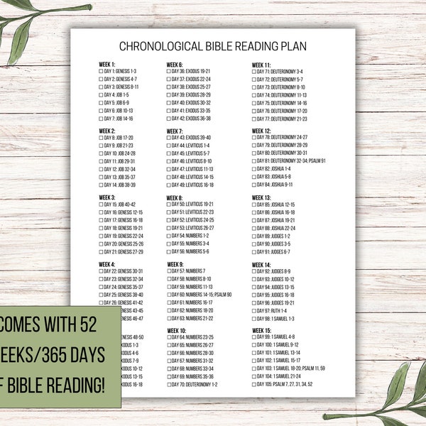 Chronological Bible Reading Plan, Printable Bible Reading Tracker, Daily Bible Reading, 1 Year Bible Reading Plan, Instant Download