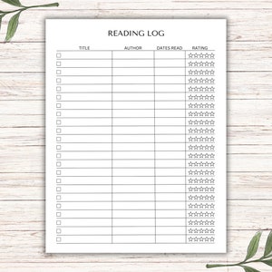 Reading Log Printable, Reading Tracker, Book Log, US Letter, A4, Instant Download, Printable