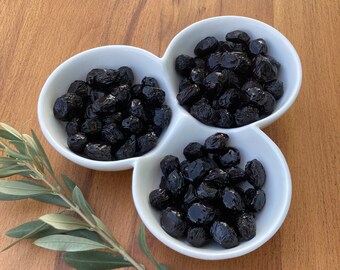 Natural Low-Salt Black Olives; Organic Handmade Premium Quaility Black Olives, Delicious Snacks, - Free Shipping