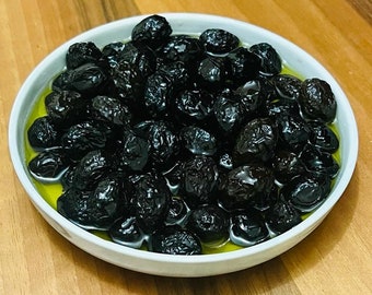Natural Low-Salt Black Olives; Large Size Organic Handmade Black Olives, Delicious Snacks, Premium Quaility Black Olives - Free Shipping