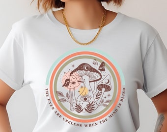 Boho Süßes Vintage Cottagecore Shirt, Mystisches Mond Pilz Auge Shirt, Natur Botanisches Forestcore Shirt, Motivierendes Zitat, Hexengeschenk