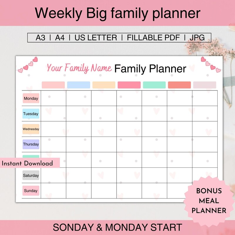 Large Printable Family Calendar Etsy