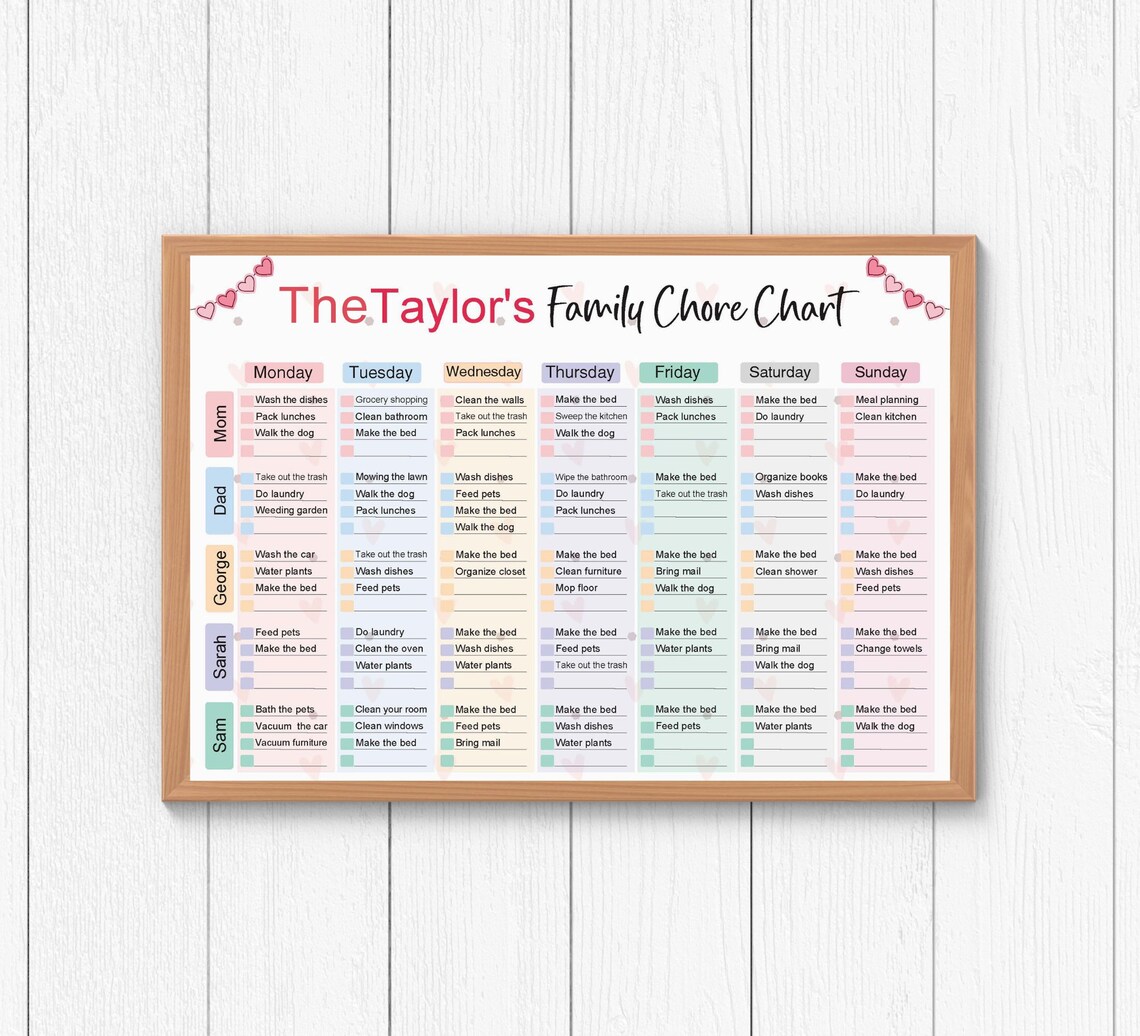 Multiple kids chore chart weekly family chore chart printable etsy