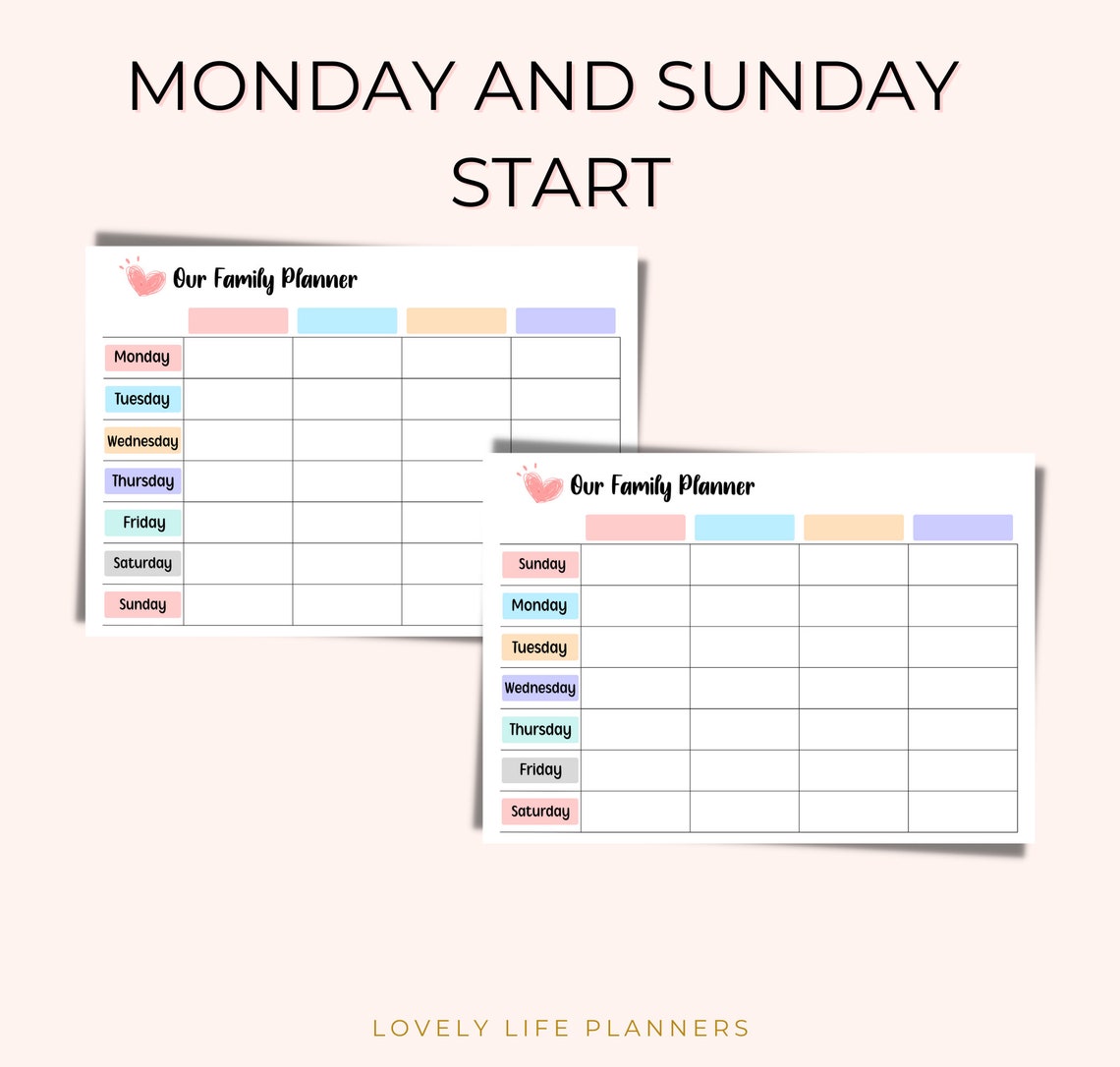 Weekly Family Planner Printable Family Calendar Editable Family ...