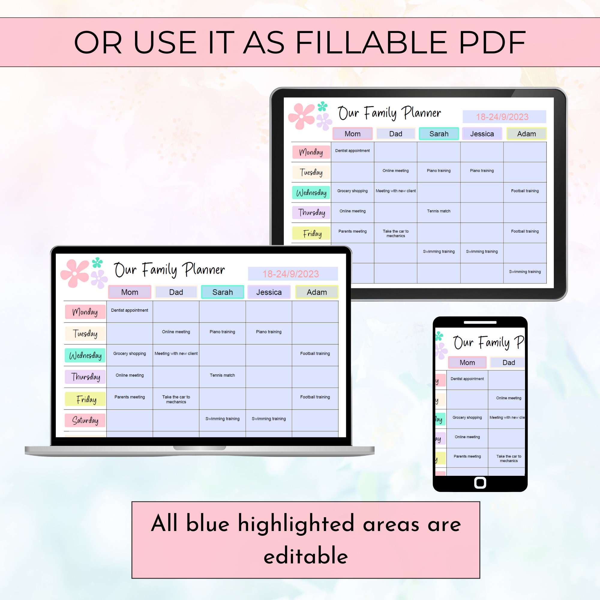 Weekly Family Planner Printable Family Calendar Editable - Etsy