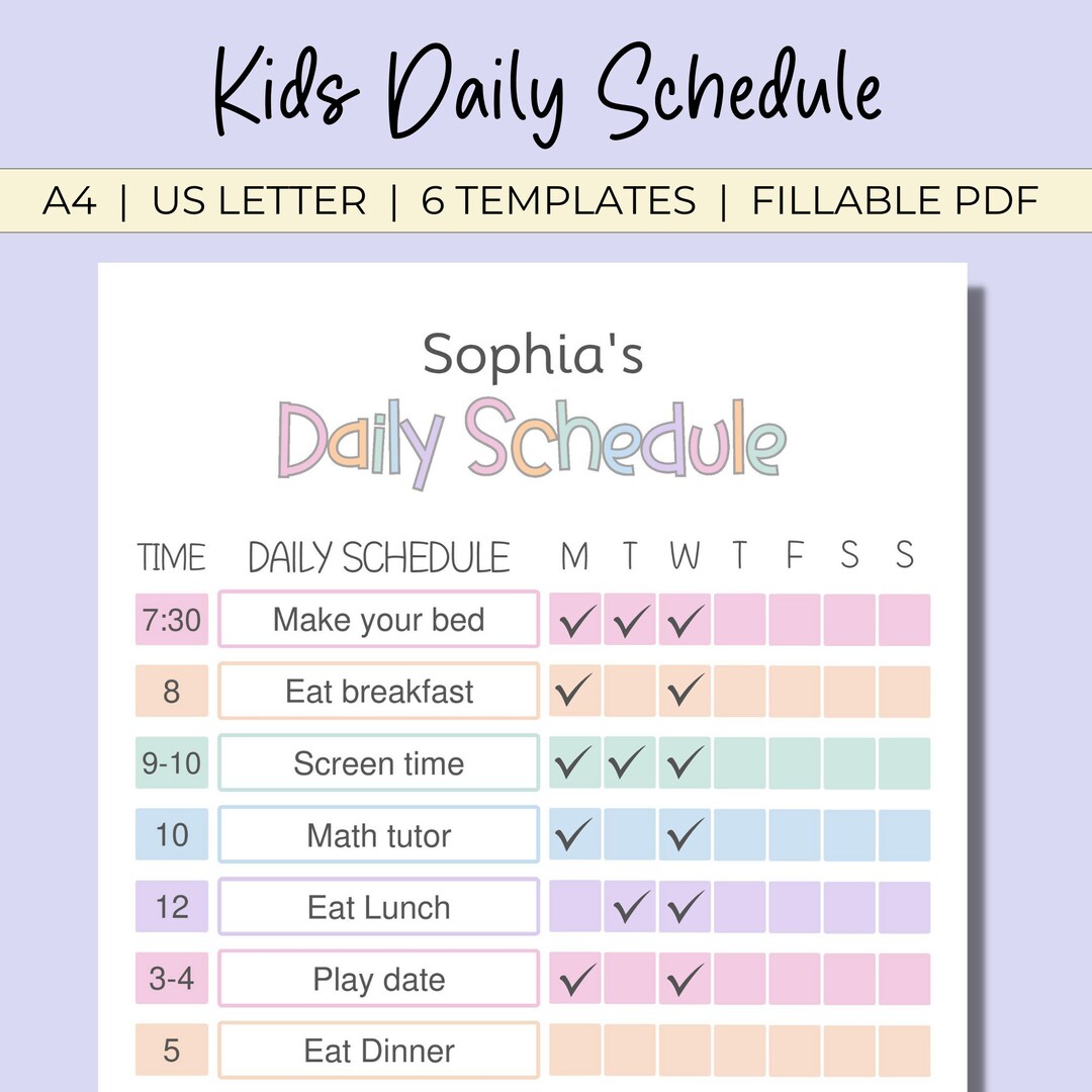 Kids Daily Schedule Printable Routine Chart Behaviour Chart - Etsy