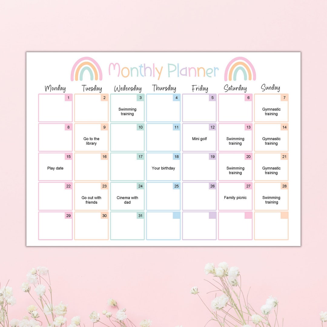 Kids Monthly Planner Printable Calendar Activities Planner - Etsy