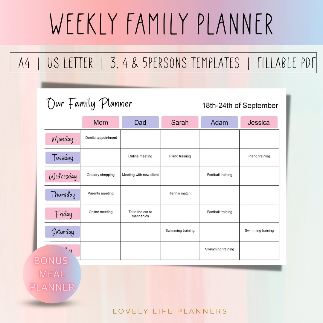 Weekly Family Planner Printable Family Calendar Editable Family ...