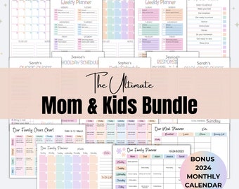 Ultimate Mom & Kids Bundle, Printable Family Chore Chart, Family Planner, Chores, Allowance, Daily, Weekly, Monthly Schedule, ADHD Cleaning.