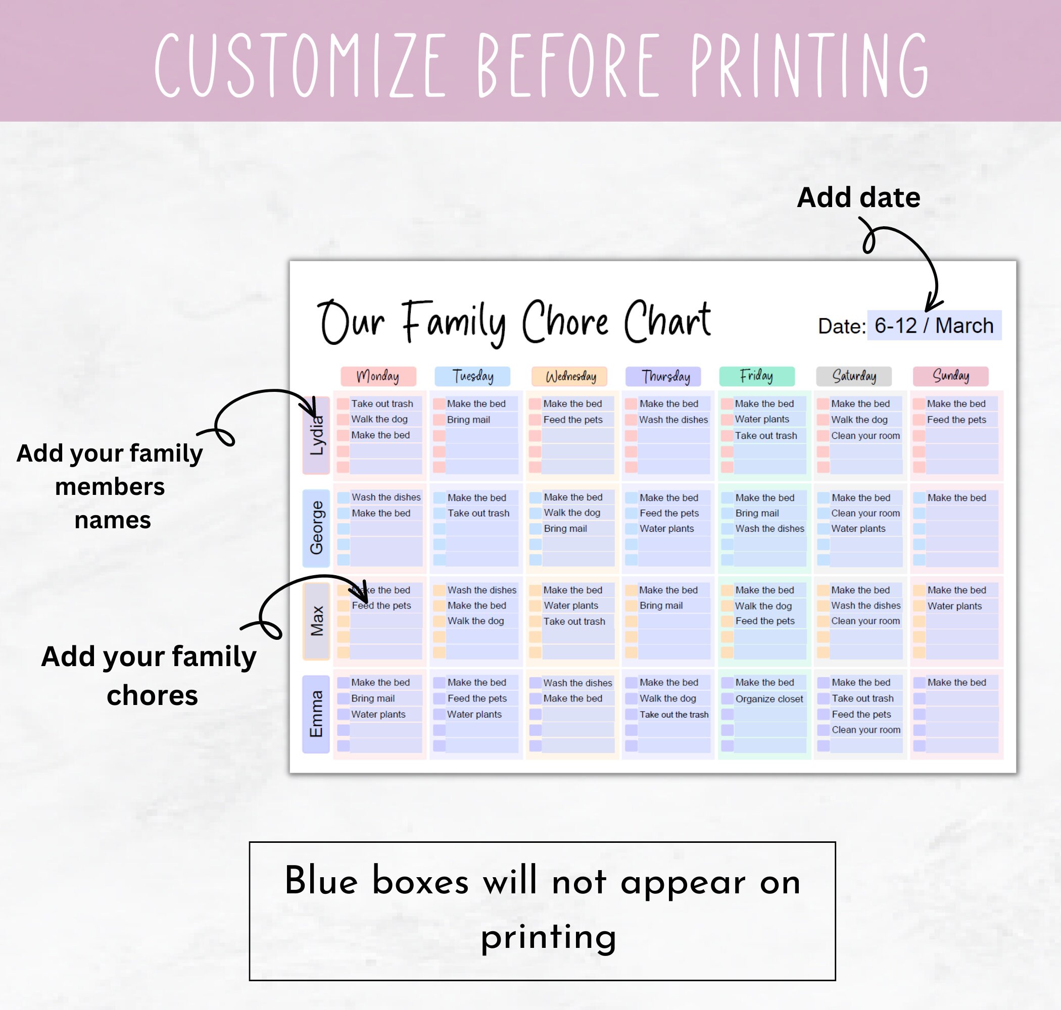 Multiple Kids Chore Chart Editable Family Chore Chart Printable ...