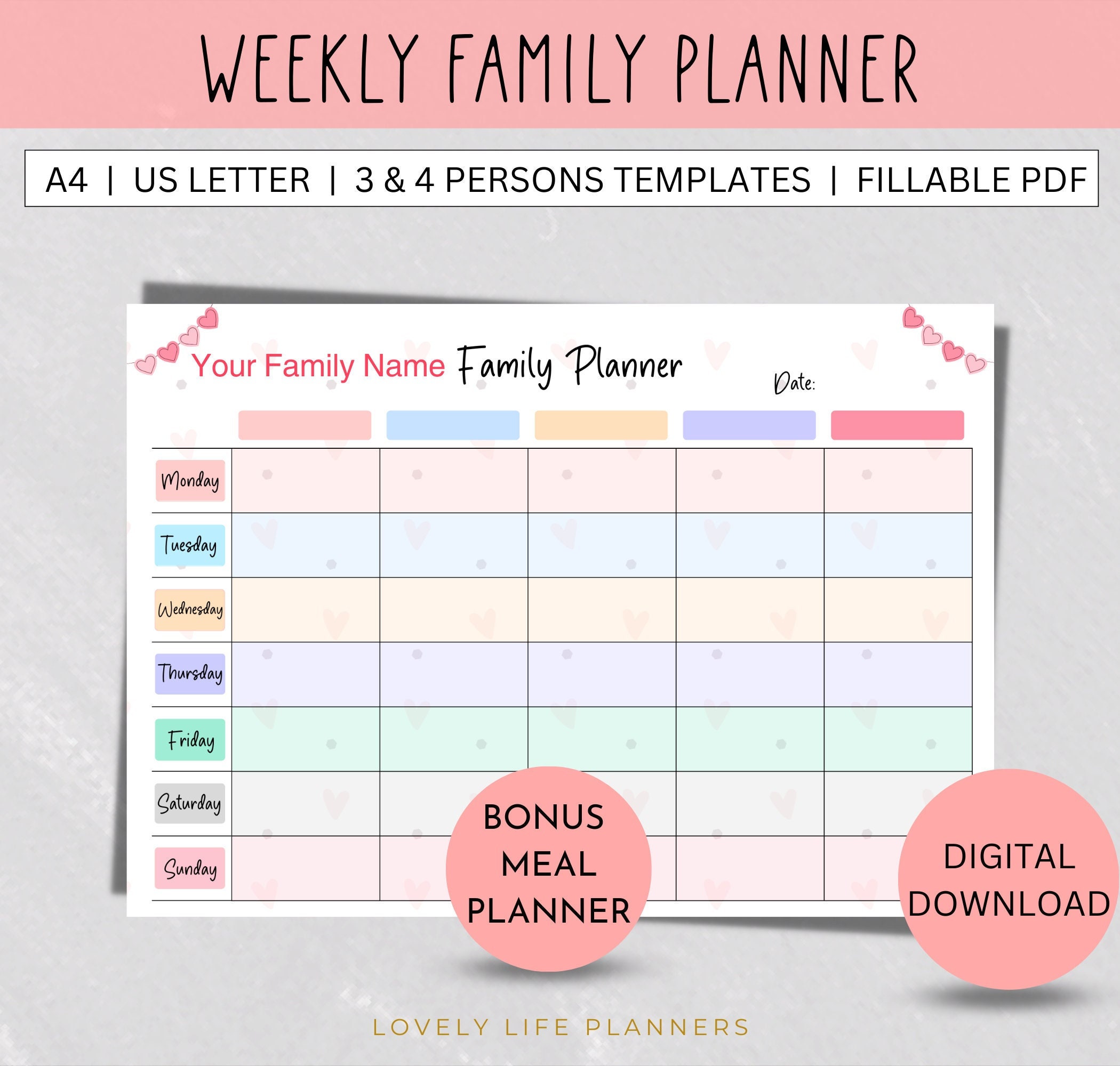 Weekly Family Planner Affiche - Planner semainier familial