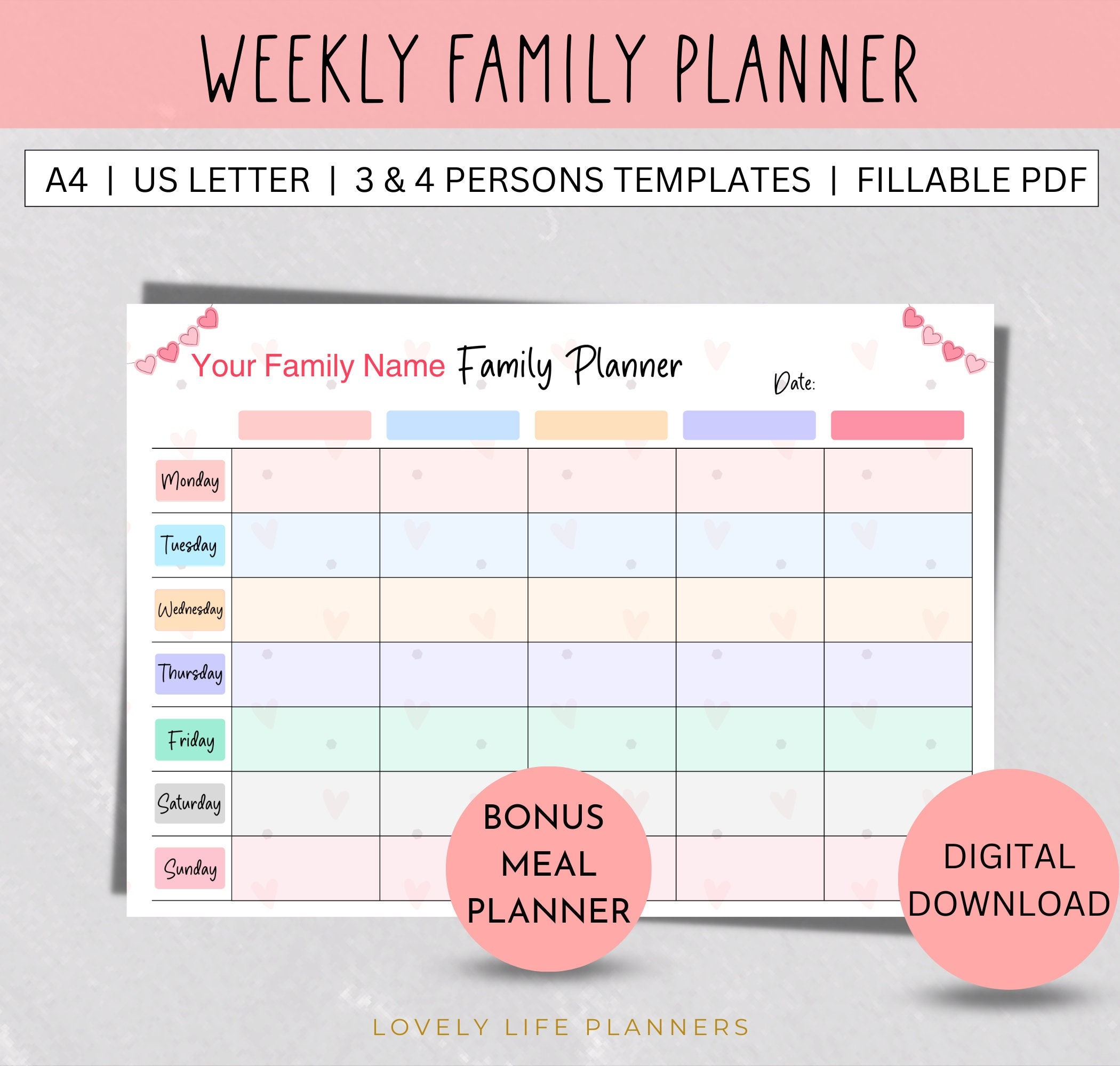 Editable Weekly Family Planner Template Printable Family Calendar Editable Weekly Family Planner Template Printable Family Calendar