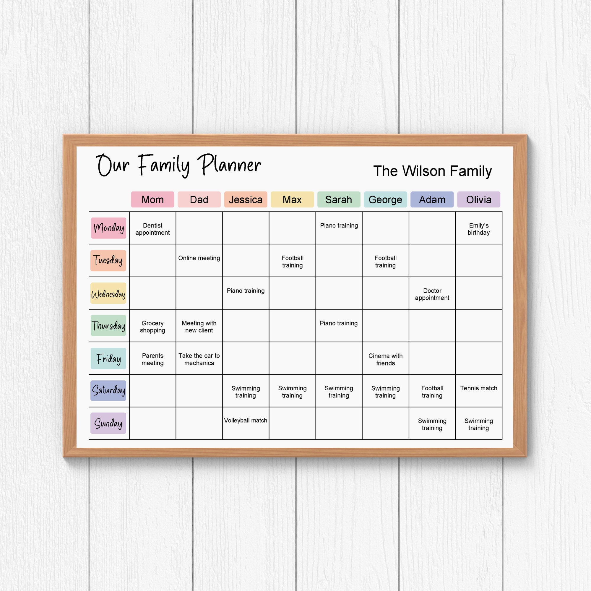Weekly Big Family of 8 Planner Editable Busy Family Calendar Printable