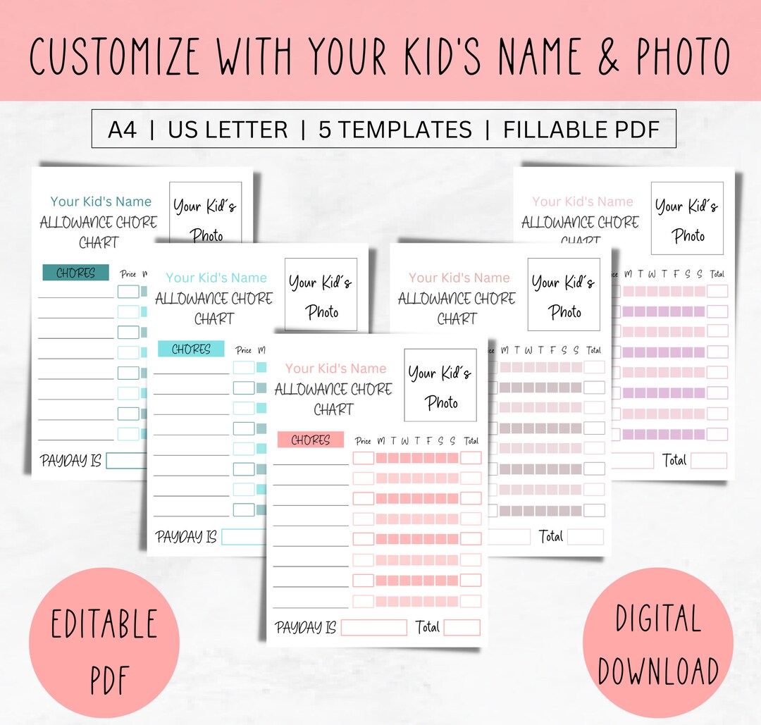 Editable Allowance Chore Chart for Kids With Photo How You - Etsy
