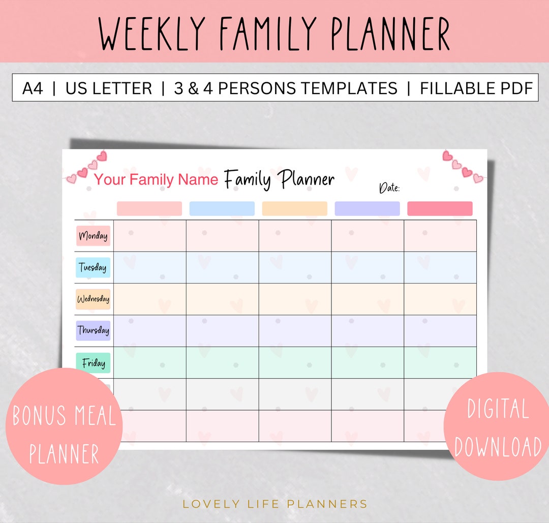 Editable Weekly Family Planner Template Printable Family - Etsy