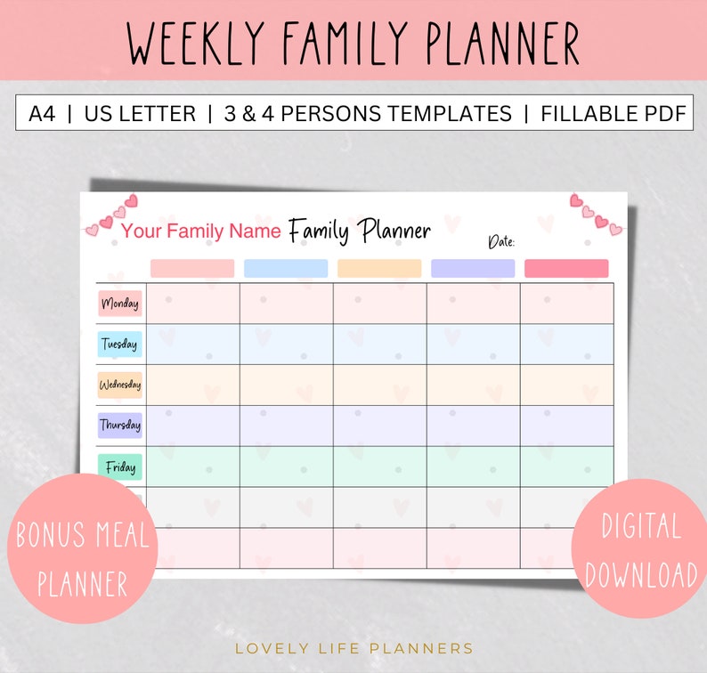 Editable Weekly Family Planner Template Printable Family - Etsy