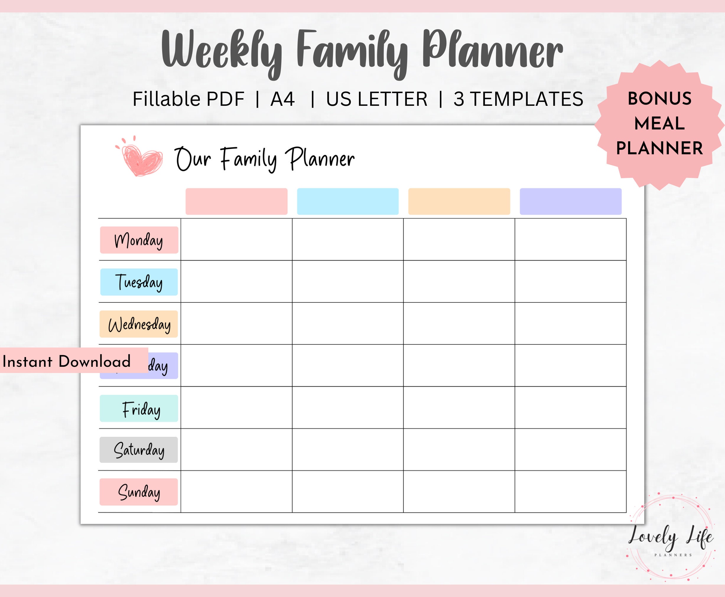 Weekly Family Planner Editable, Family Calendar, Family Calendar ...