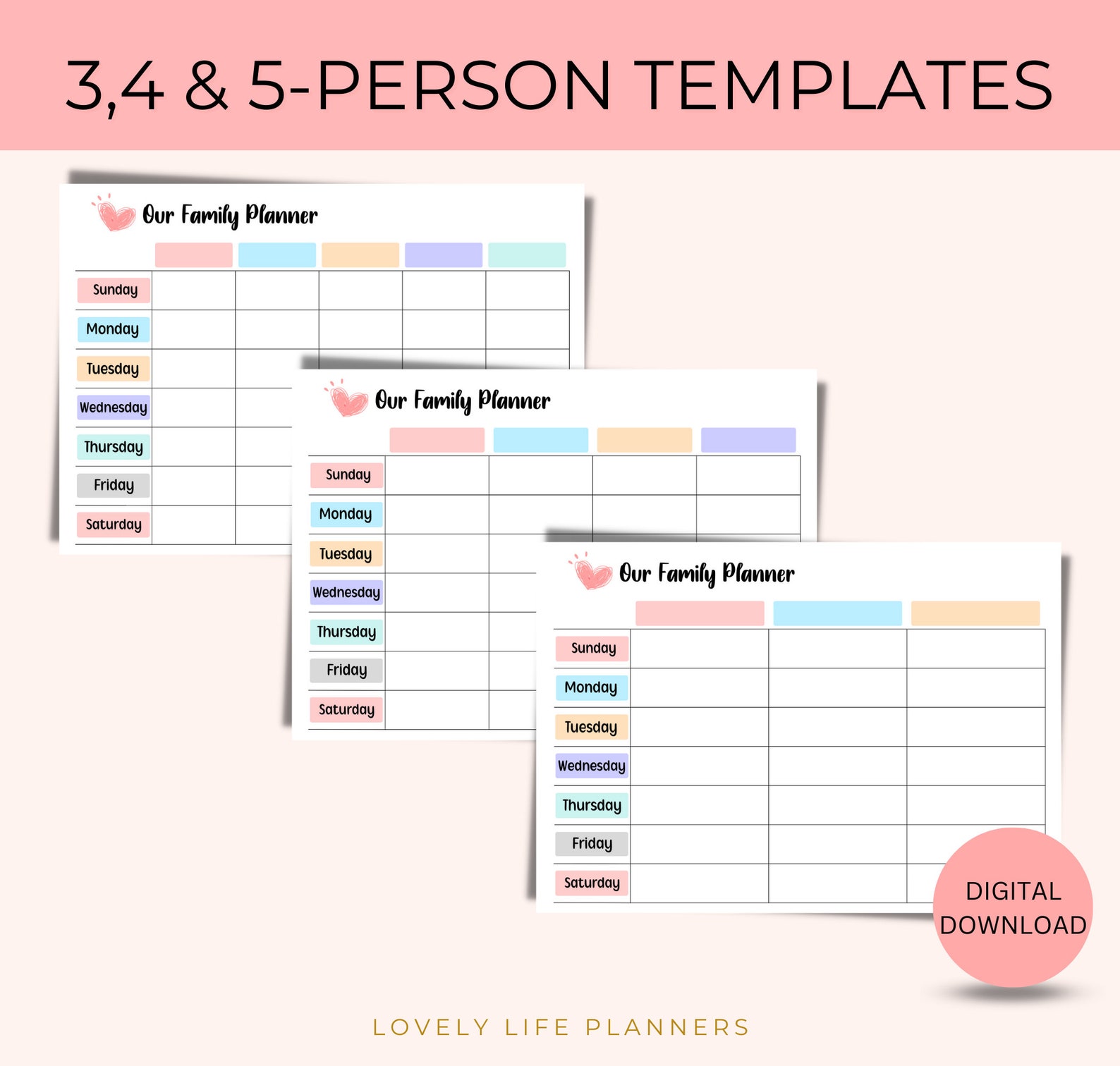 Weekly Family Planner Printable Family Calendar Editable Family Schedule Customized Digital ...