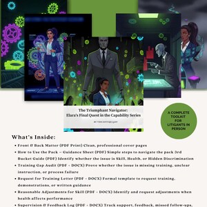 May include: Digital download graphic for a capability process skill pack toolkit. The image features illustrations of professionals and text including "Elara Blueprint Series" and "The Triumphant Navigator". The toolkit includes guides, audits, and templates.