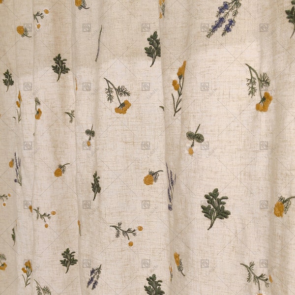 Retro Embroidered Floral Fabric, Curtain & Tablecloth Fabric, Cotton Linen Fabric, by the Half Yard