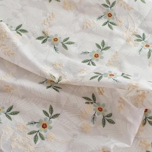 Floral Embroidered Jacquard Fabric: Lightweight Cotton Polyester Blend