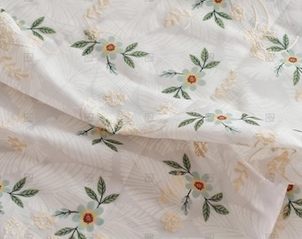 Floral Embroidered Jacquard Fabric: Lightweight Cotton Polyester Blend