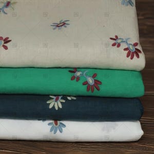 Floral Embroidered Linen Fabric: Lightweight Sewing Material, by the Half Yard