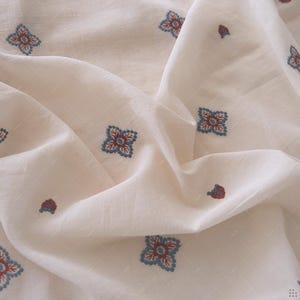 Floral Embroidered Cotton Fabric, Beige Garden Style