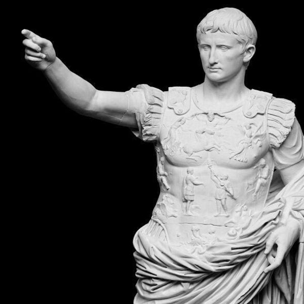 HANDPAINTED Augustus Prima Porta - RESIN REPLICA - Iconic Portrait of Rome's First Emperor with a cupid on a dolphin