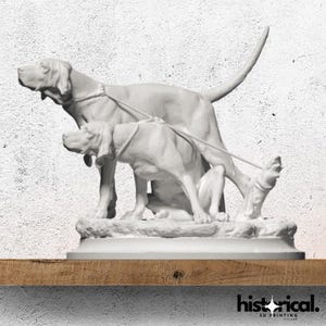 HANDPAINTED - Two pack dogs at the tether - RESIN REPLICA - Parisian pair of hounds